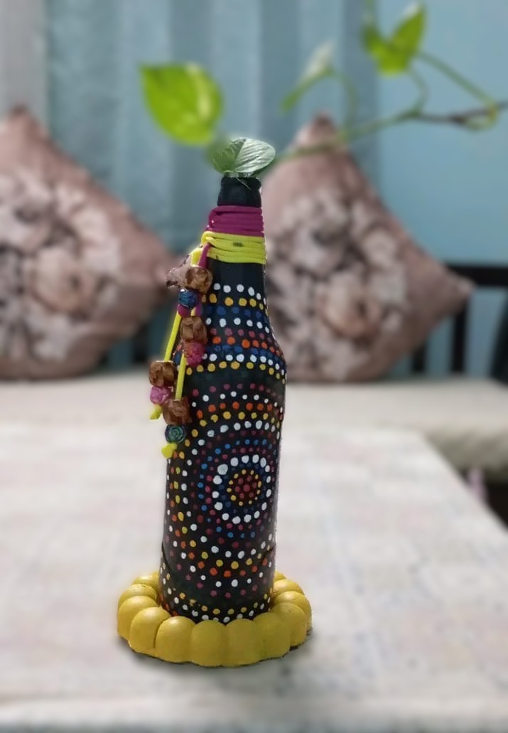 Hand-Painted Dot-Mandala Upcycled Bottle Vase